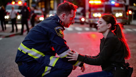 first responders providing care at nighttime accident scene