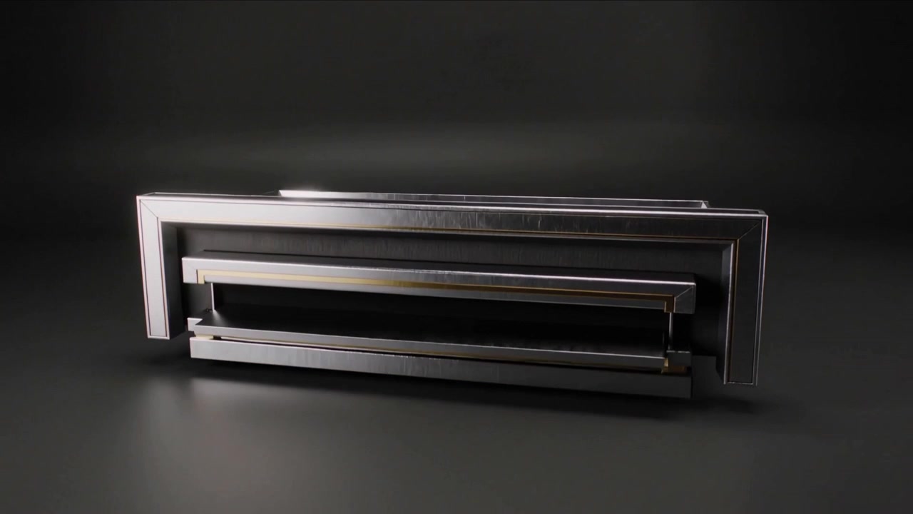 Rotating assembly lowering hinged front flap, revealing inner tray and nesting slats for compacting