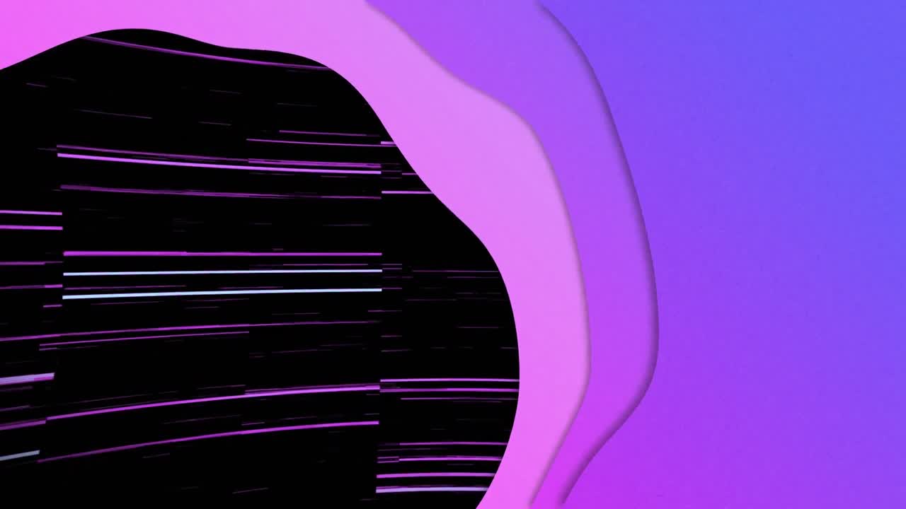 Animation of multiple light trails moving in hypnotic motion with purple wave background