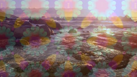 view of sea waves and rocks against hypnotic motion background