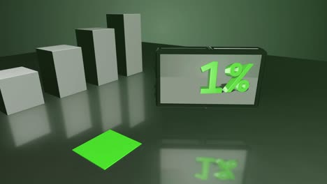 growing green 3d bar diagram with screen up to 2%