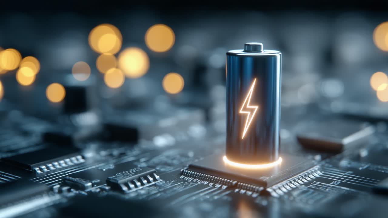 A Stunning Visual Representation of a Rechargeable Battery on a Circuit Board, Highlighting the Fusion of Technology and Energy Storage in Modern Electronics