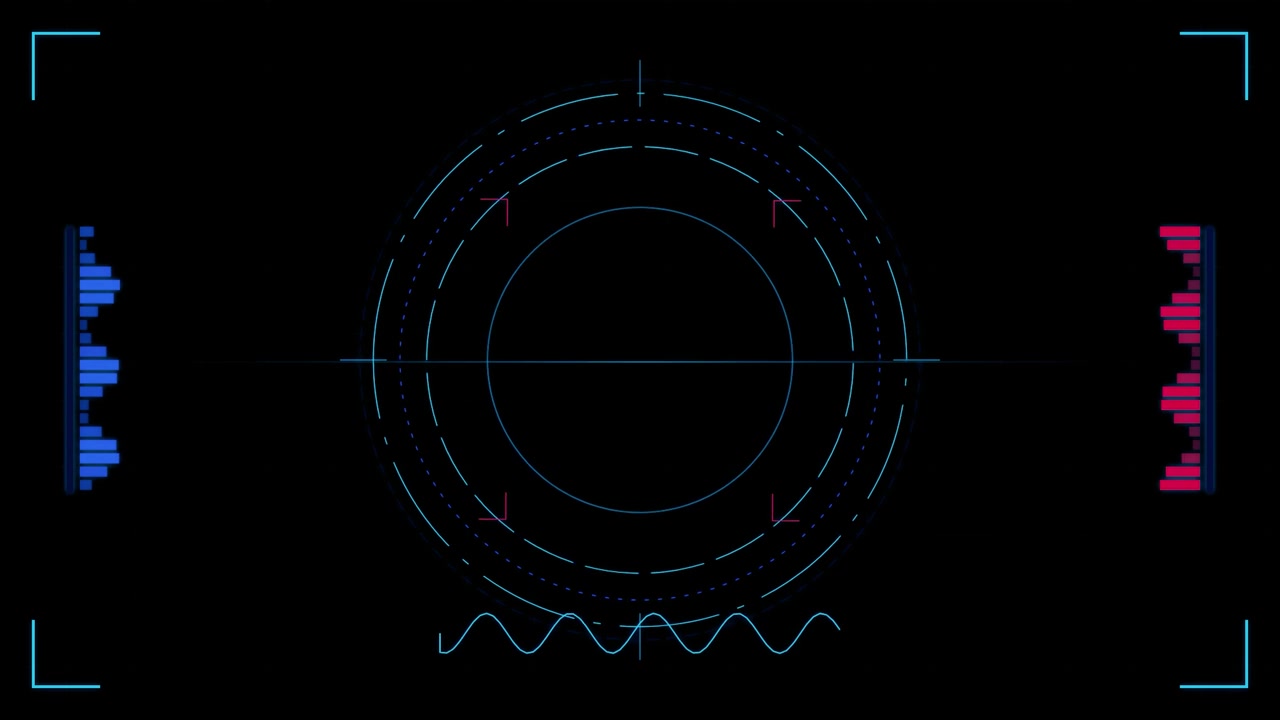Futuristic Digital HUD Interface with Rotating Circular Elements