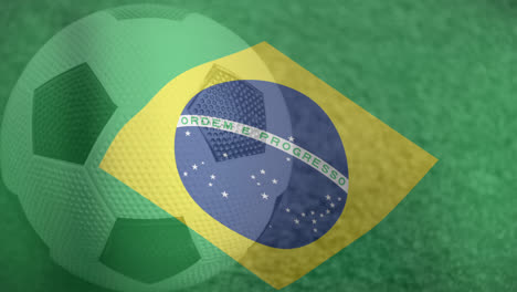 Animation-Der-Flagge-Brasiliens-Und-Des-Fußballs-über-Dem-Stadion