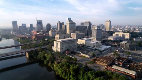 nashville tennessee skyline aerial pullout over cumberland river