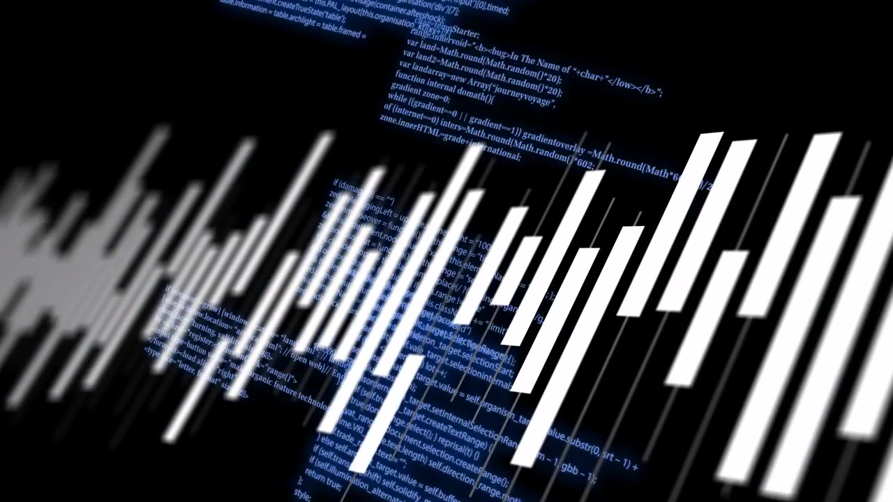 Data pulse driving waveform bars shifting right, resizing heights, showing blue code for display
