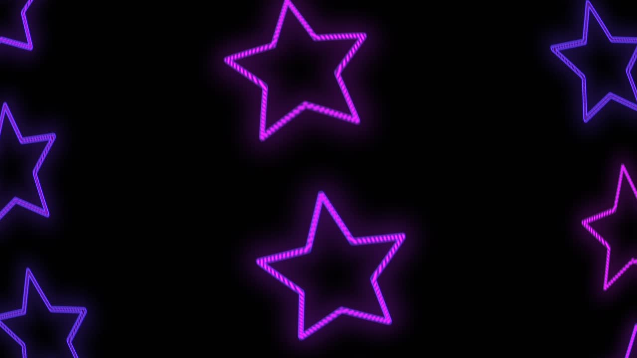 patrón de estrellas con luz púrpura de neón pulsante