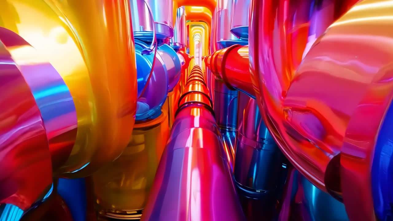 A group of colorful pipes in a tunnel