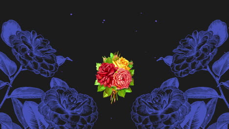 retro colorful roses and futuristic flowers with fly glitters