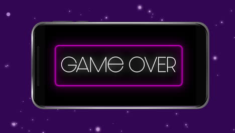 animación de neón "juego terminado" con partículas brillantes en un fondo azul para juegos.