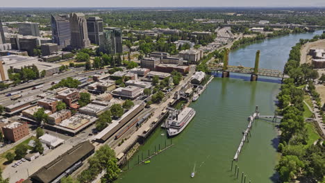 sacramento city california aerial v19 establishing drone flyover river capturing tower bridge, old town riverfront historic district and downtown cityscape views - shot with mavic 3 cine - june 2022