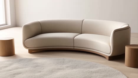 modern curved sofa in a minimalist living room