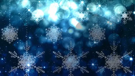 animación de nieve cayendo y puntos de luz en navidad sobre fondo azul