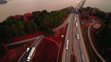 trucks on tennessee bridge at twilight