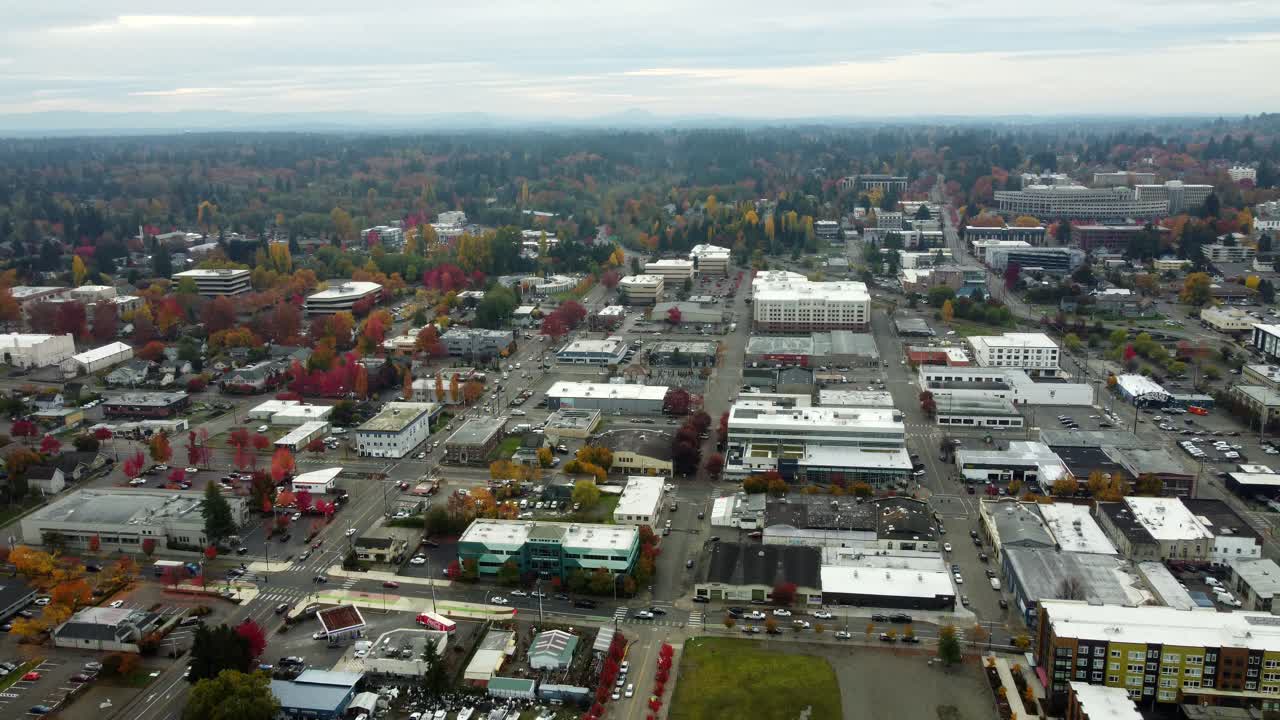 US, WA, Olympia, 2025-10-31 - Drone view of the city's downtown