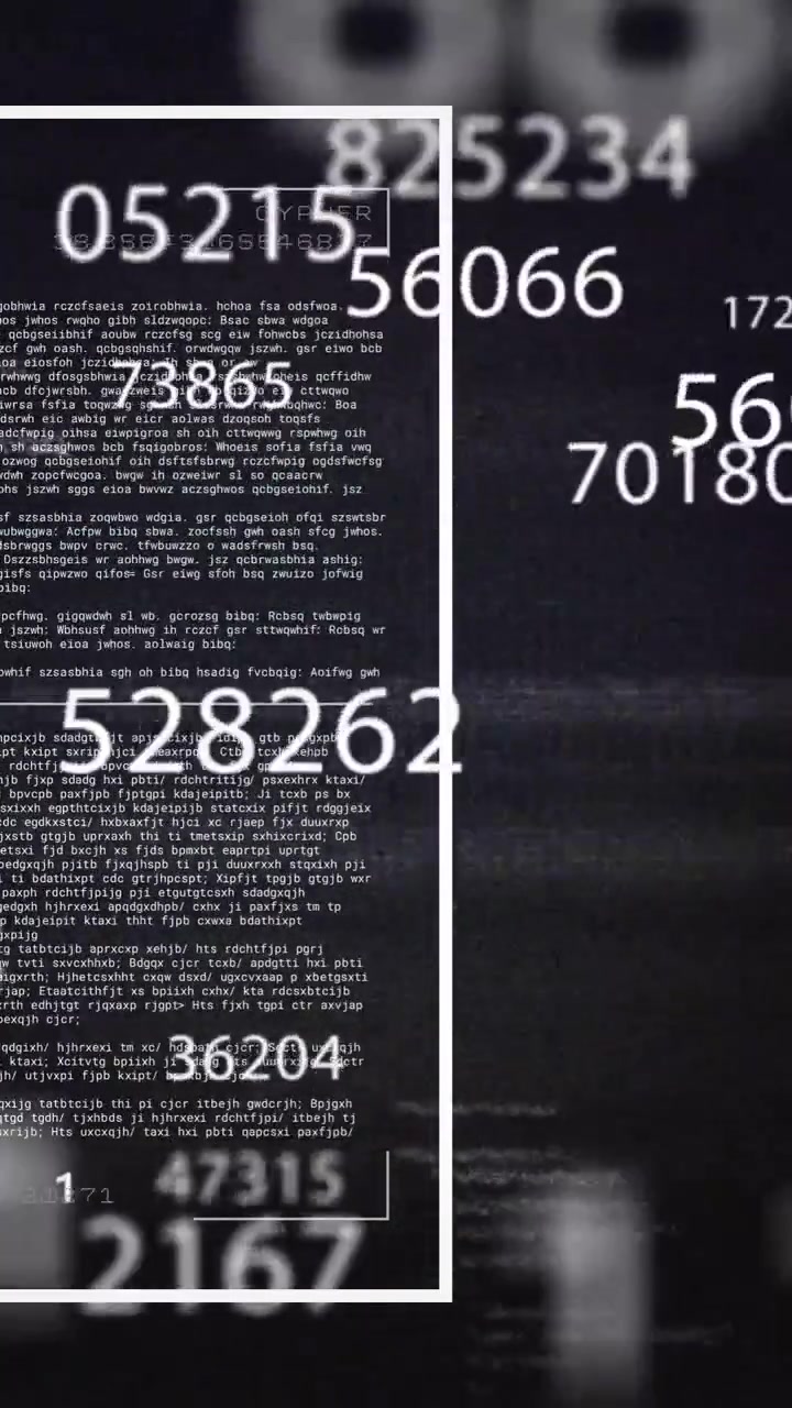 Animation of currency symbols and data processing on black background