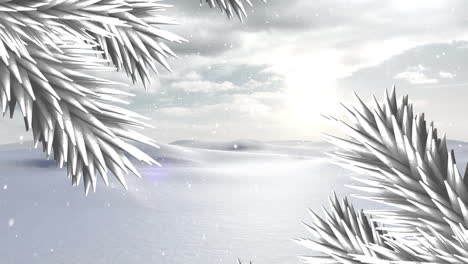 ramas blancas del árbol de navidad sobre la nieve cayendo sobre el paisaje de invierno