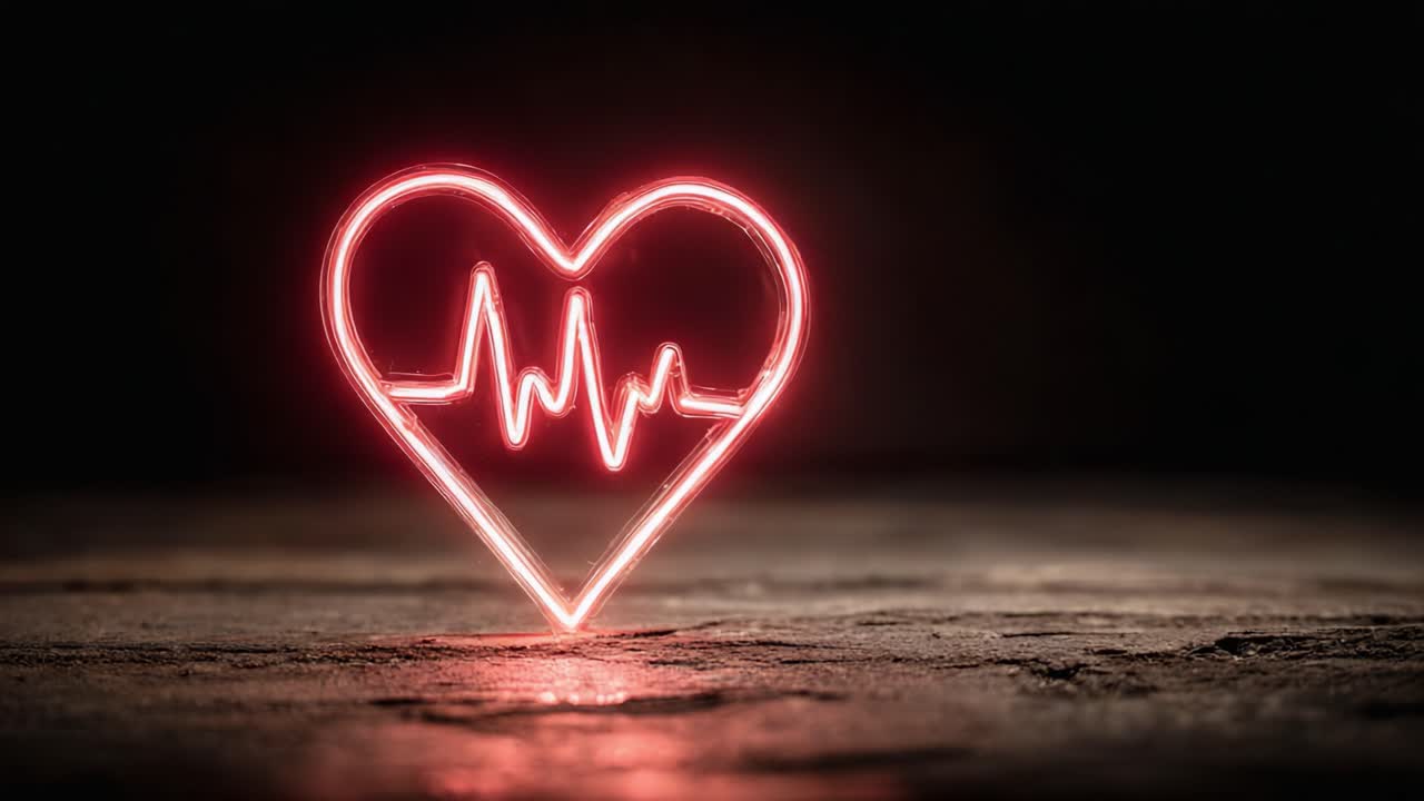 A Captivating Heartbeat Symbol Illuminated in Neon Red, Representing Love, Vitality, and Emotion Against a Dark Background, Evoking a Sense of Connection and Life