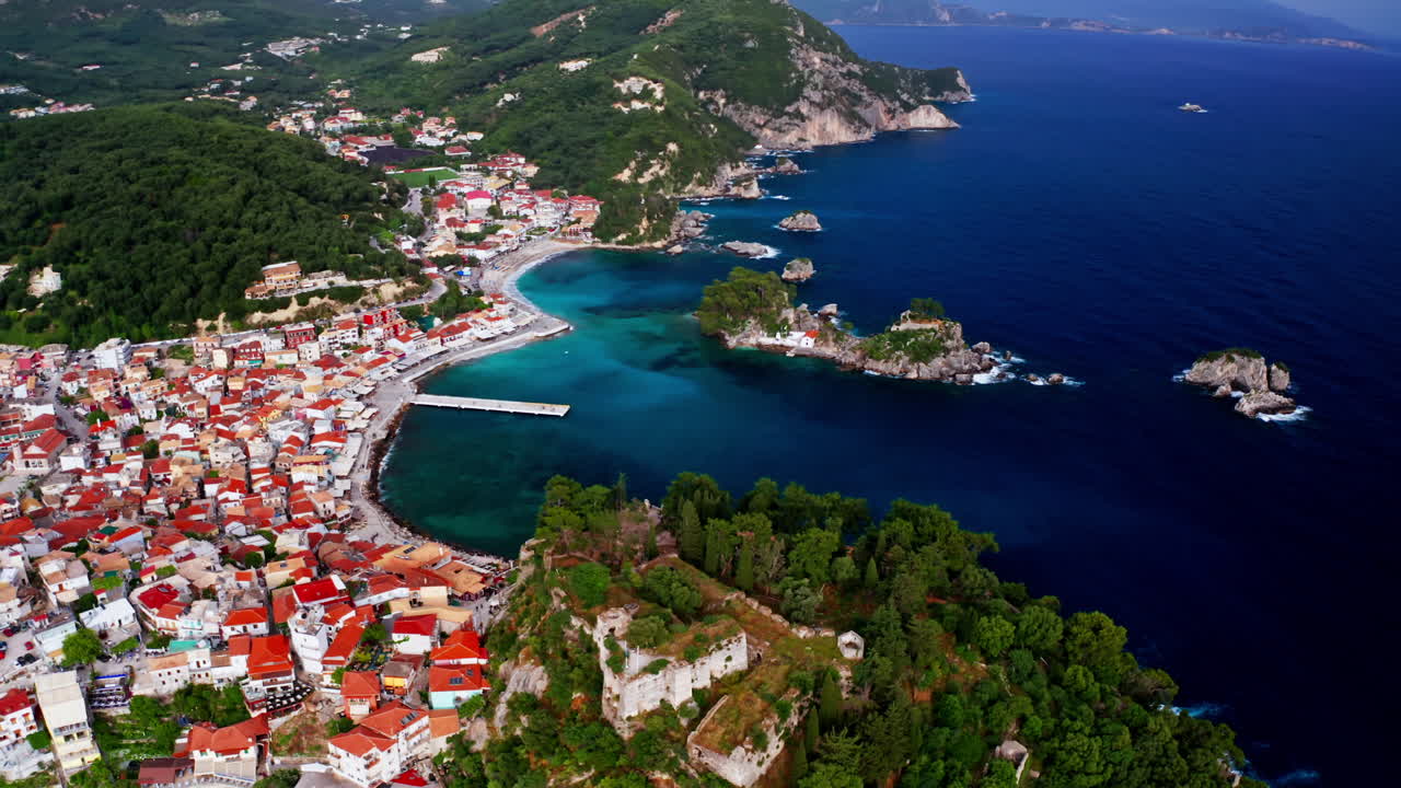 Aerial View of Parga, Greece: A Picturesque Coastal Town on the Ionian Sea