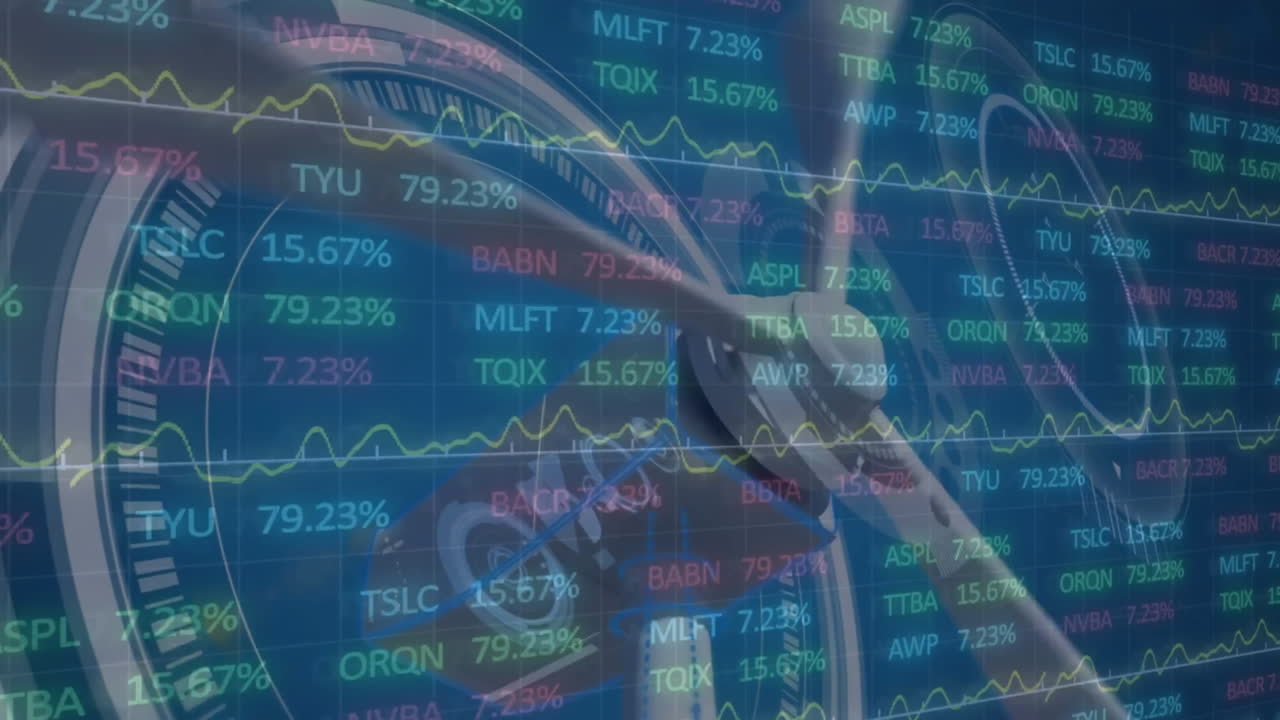 풍력 터빈을 통해 다이어그램과 주식 시장의 애니메이션