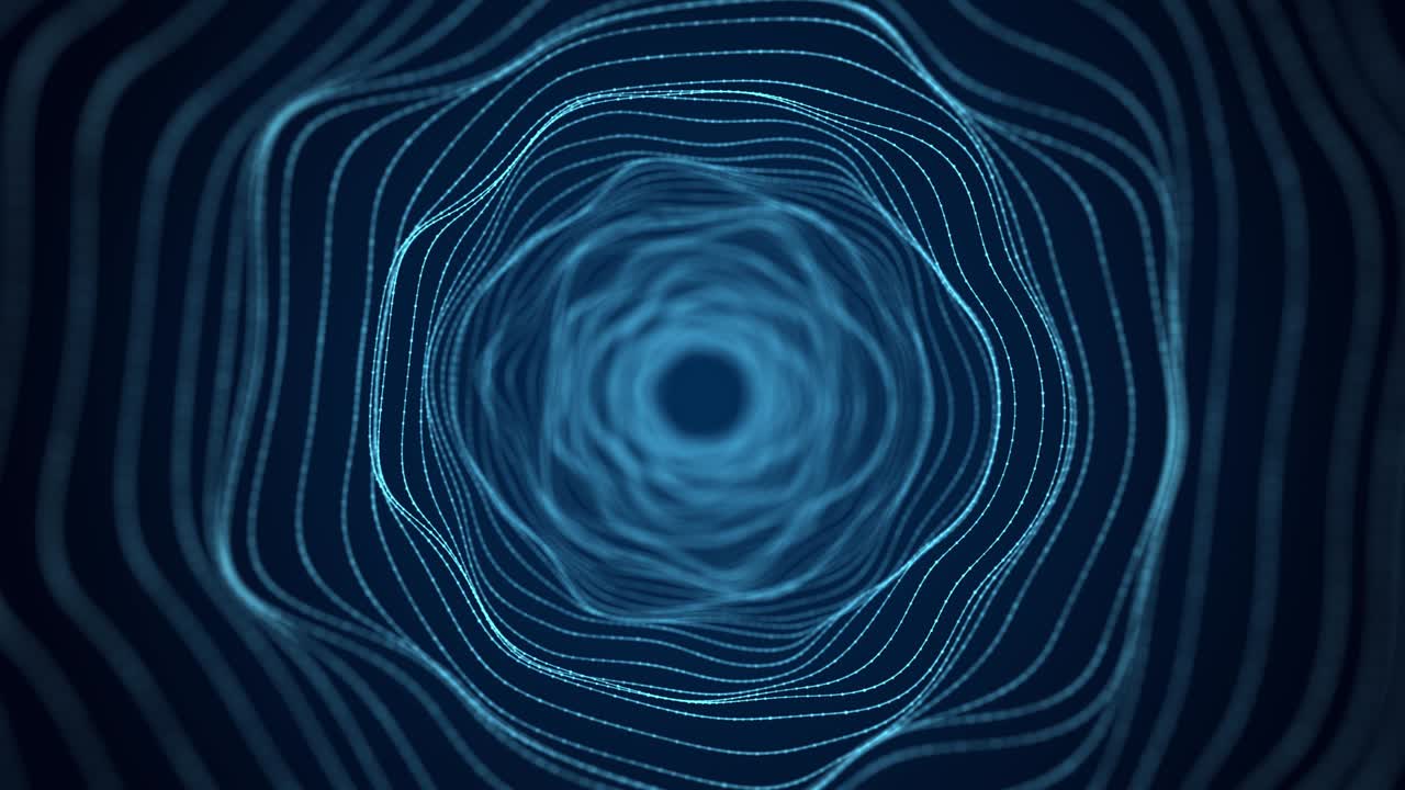 Abstract 3d portal. Tunnel or wormhole. Digital background with connected blue dots. 3d rendering.
