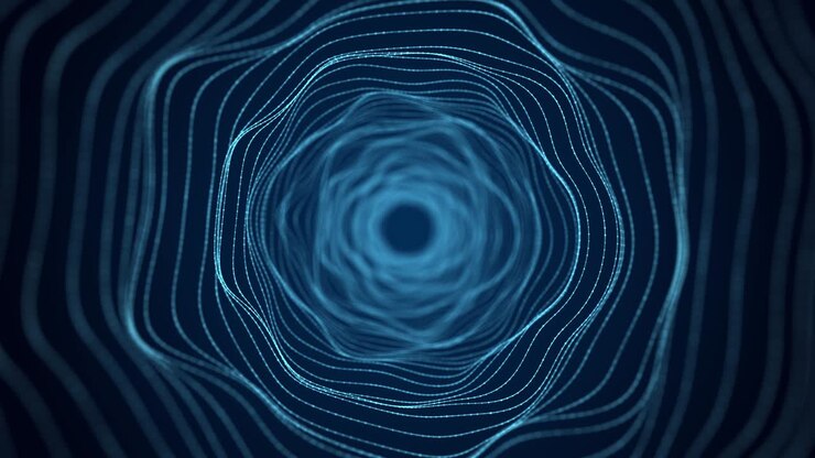 Abstract 3d portal. Tunnel or wormhole. Digital background with connected blue dots. 3d rendering.