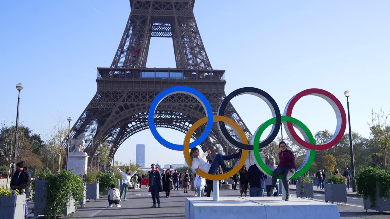 Eiffel Tower and Olympic Rings in Paris