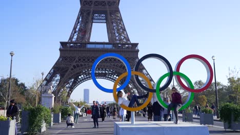 eiffel tower and olympic rings in paris