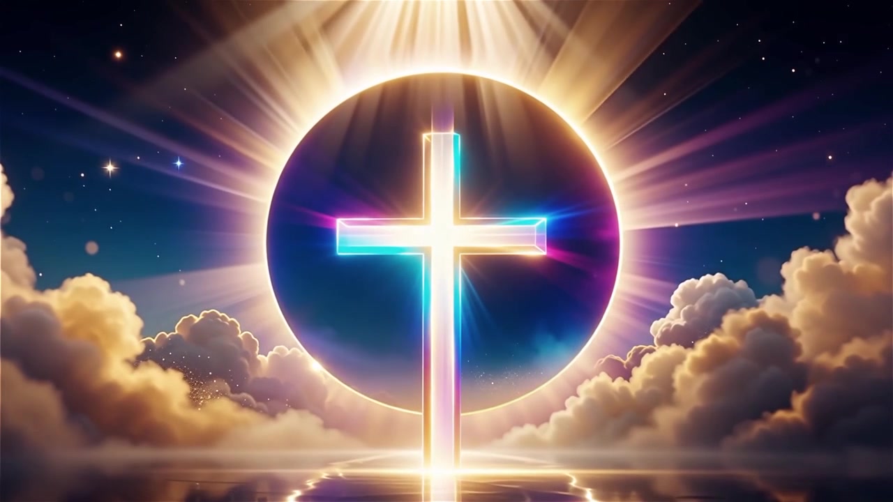 Croce Cristiana Luce Celestiale Sfondo per il Culto.