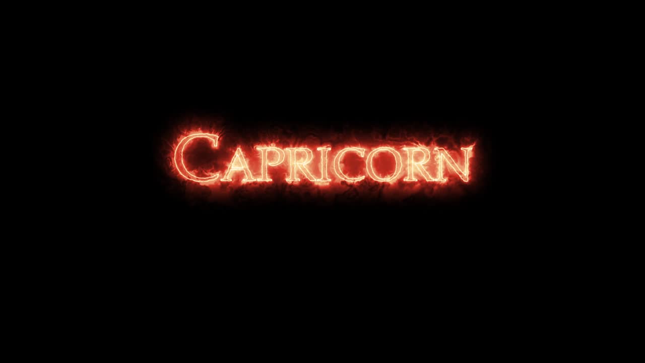 Capricorn astrological sign written with fire. Loop