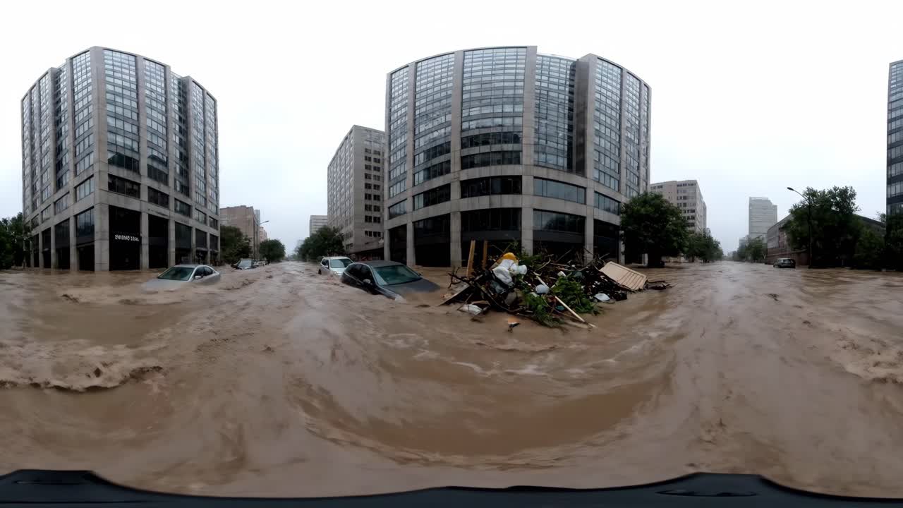 Flooded City Street with Submerged Cars