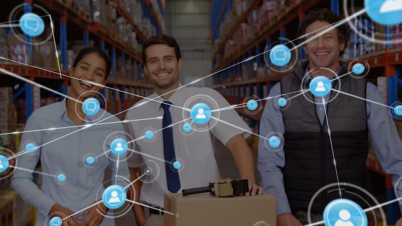 animación de la red de conexiones entre diversas personas en el almacén
