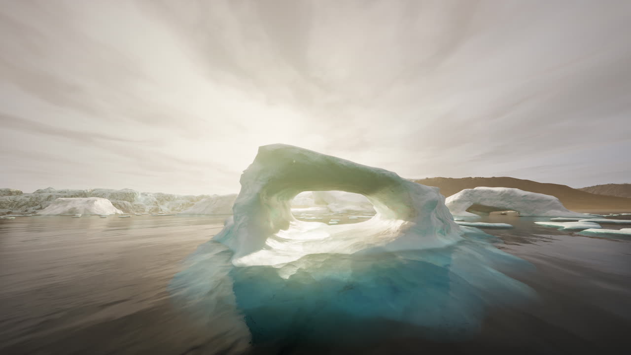 arco de iceberg con puesta de sol