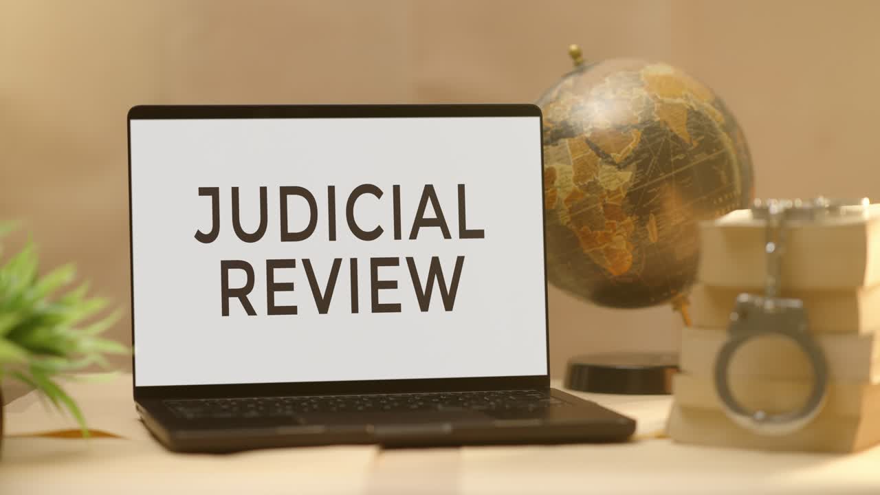JUDICIAL REVIEW DISPLAYED IN LEGAL LAPTOP SCREEN