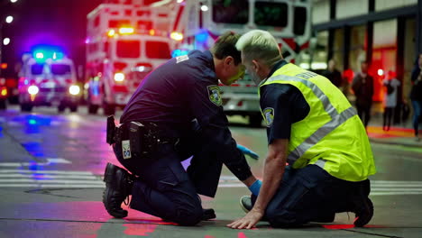 policía y paramédicos que asisten en el lugar del accidente