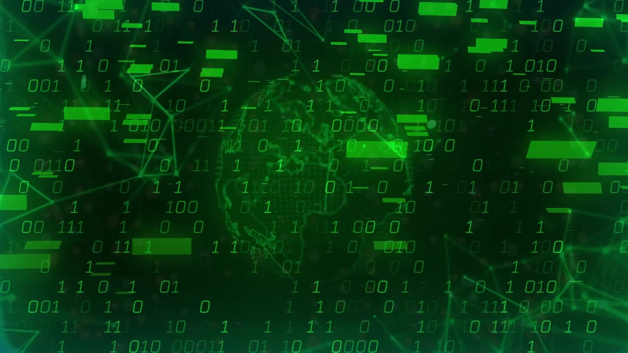 Globe fading starting drifting binary digits with network forming around orb visualizing data flow
