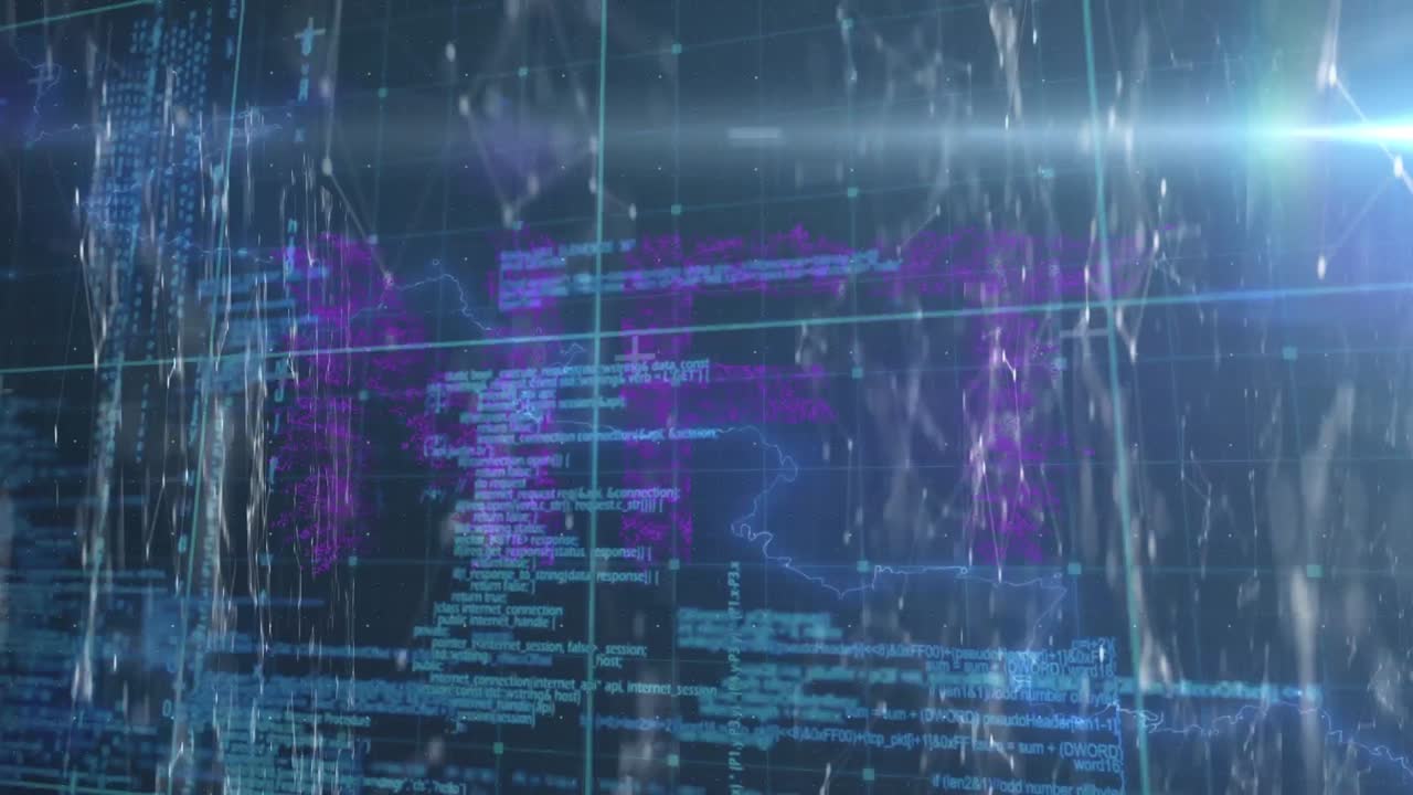 Animation of lightning and network of connections over data processing