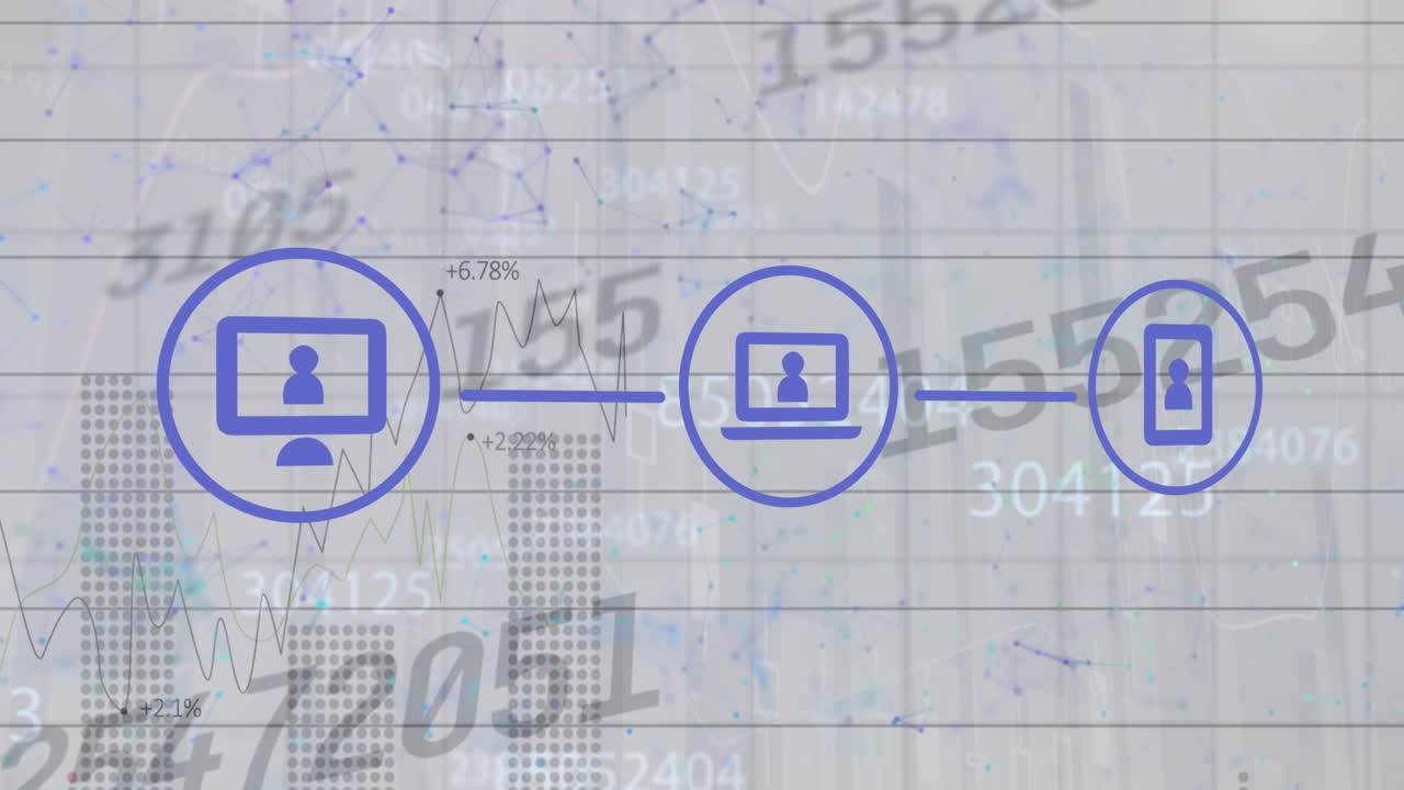 animación de iconos sobre el procesamiento de datos financieros sobre fondo blanco.