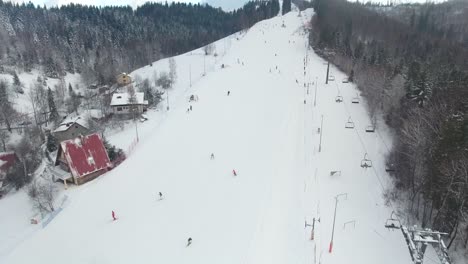 aerial shot of people on ski slope