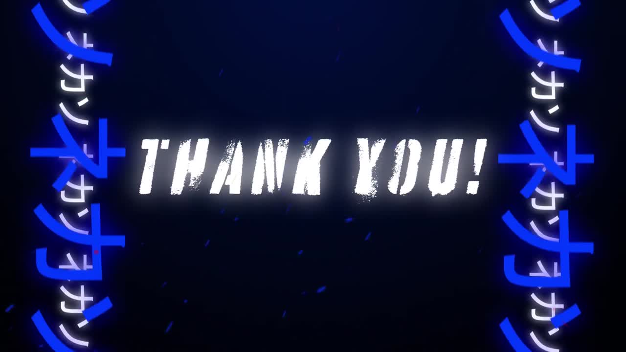 애니메이션 빈티지 비디오 게임 화면에 감사하다는 글이 적혀 있습니다.