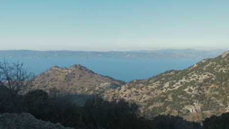 view of turkish coast in distance looking from lesvos island greece