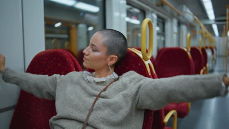 woman relaxing on a train