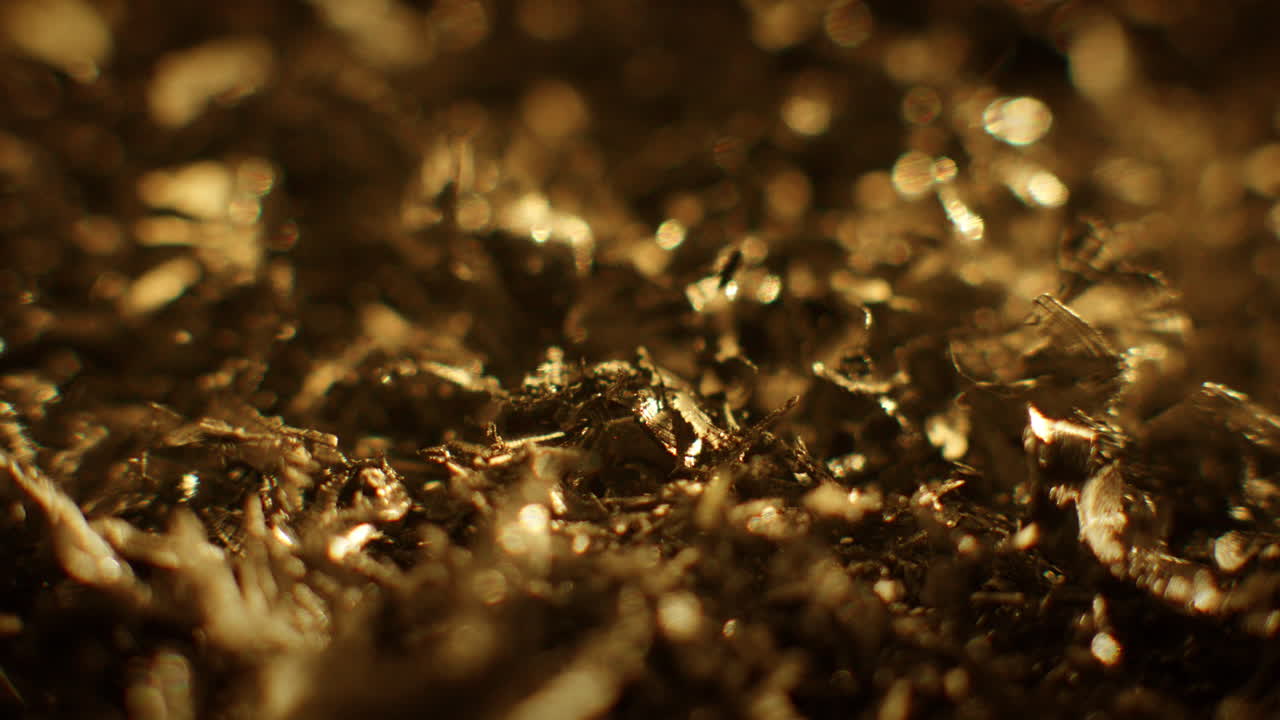 Golden color metal fillings close-up shot