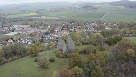 aerial drone shot of the friedland memorial