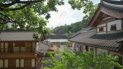 old ancient korean traditional buildings for tourists stay in bongeunsa buddhist temple in seoul, south korea