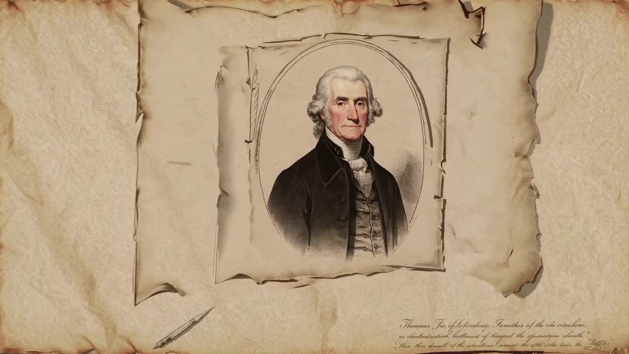 Vintage-style video frame featuring a historical portrait on aged paper
