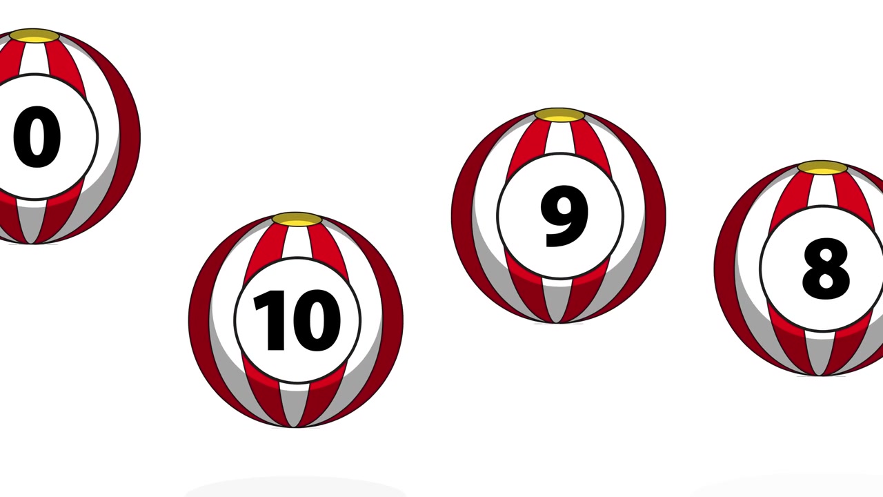 Palline numerate in stile circo rimbalzano su uno sfondo bianco con movimento dinamico e ombre