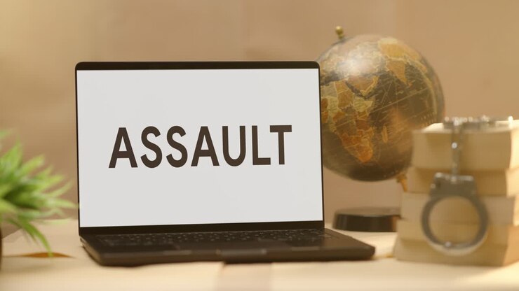 Aggressione visualizzata sullo schermo di un laptop in ambito legale