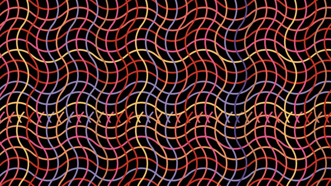 Digital animation of colorful wavy criss cross lines against black background