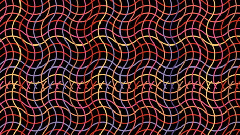 digital animation of colorful wavy criss cross lines against black background